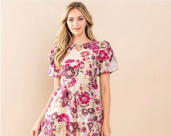 Fall Gold Jacquard Short Dress