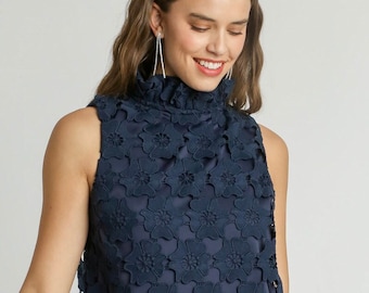 Floral Lace High Neck Sleeveless Dress
