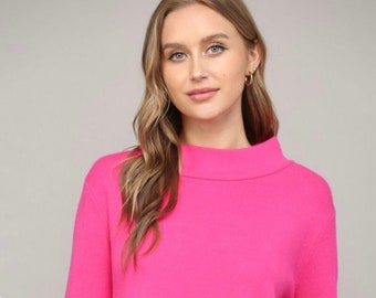 Berry Pink Mock Neck Pull Over