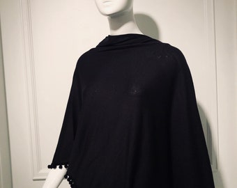 Monogram Black with Pom Poncho