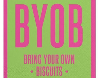 Bring Your Own Biscuits Beverage Napkins (20 ct), Cocktail Napkins with Gold Foil