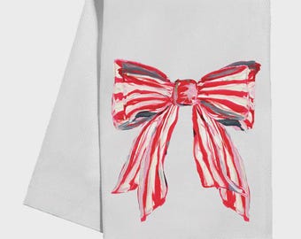 Lauren Dunn Red and White Striped Bow Tea Towel