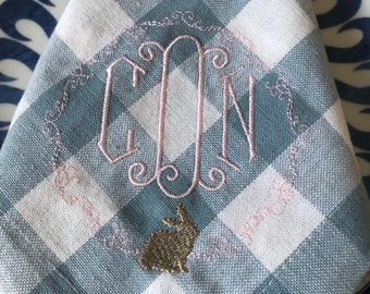 Blue and White Gingham Dinner Napkin Set of 6 with Monogram