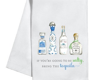 Handpainted Bring The Tequila Bottles Tea Towel