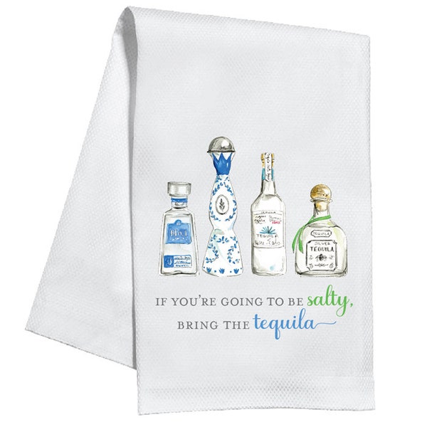 Handpainted Bring The Tequila Bottles Tea Towel