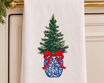 Embroidered Christmas Tree Tea Towel