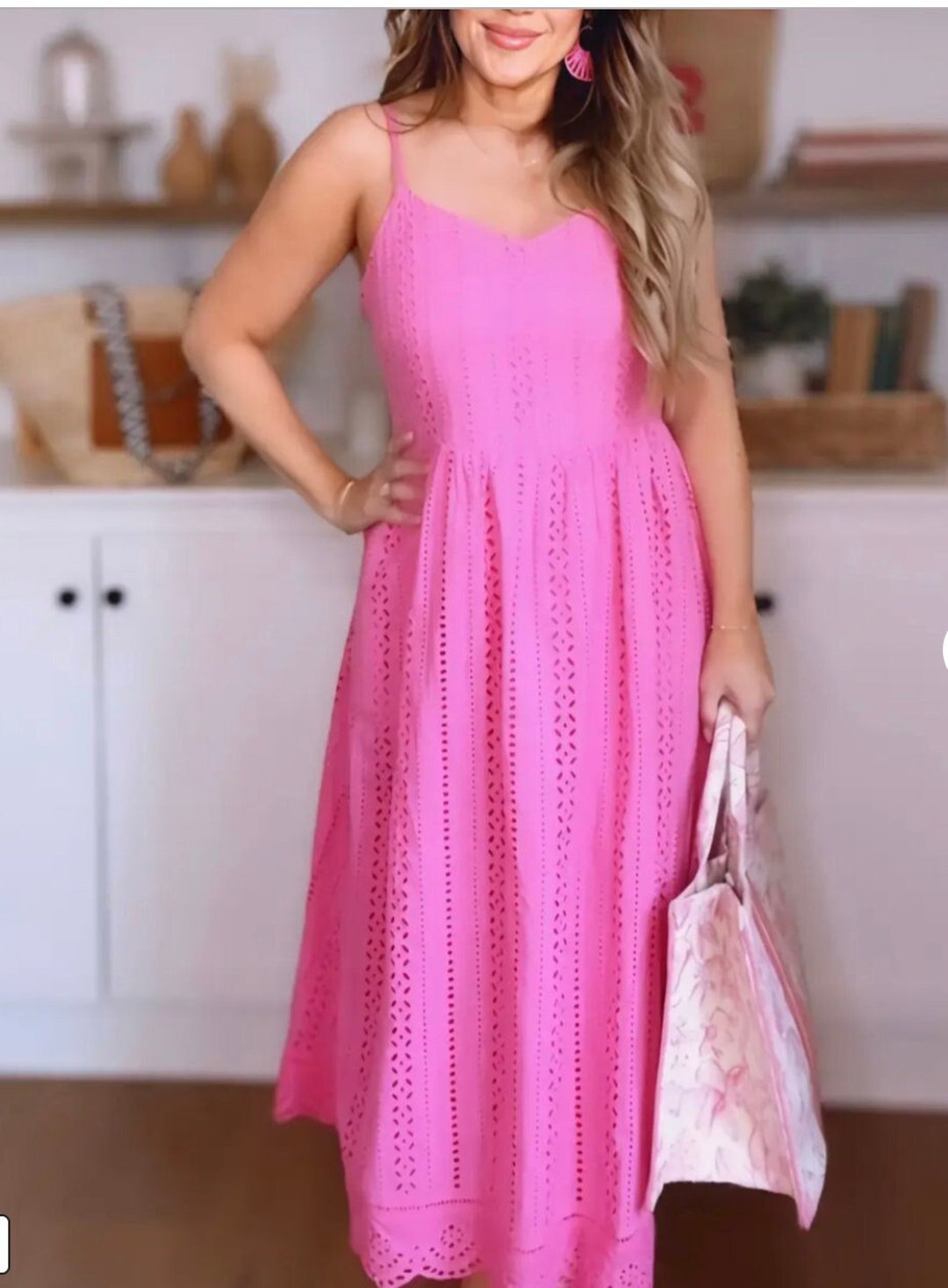 Evelyn Smocked-Waist Midi Dress (Blue Cloud)