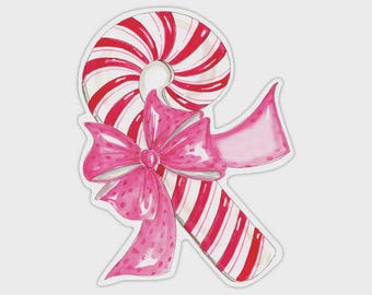 Candy Cane with Pink Bow Table Accent | Table Decor