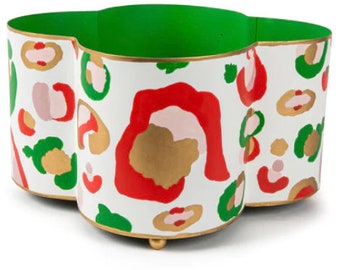 White and Gold Quatrefoil Cachepot