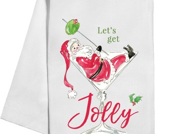 Handpainted Let's Get Jolly Tea Towel