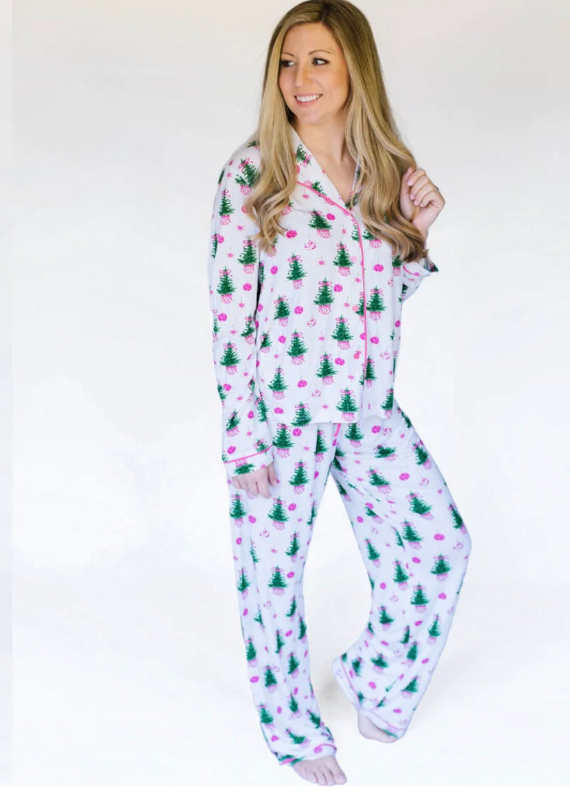 Fancy Pink Christmas Tree Pajama Set Etsy