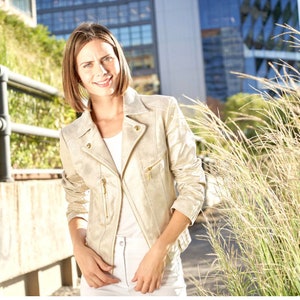 Golden Metallic Vegan Moto Jacket - Etsy display picture 1