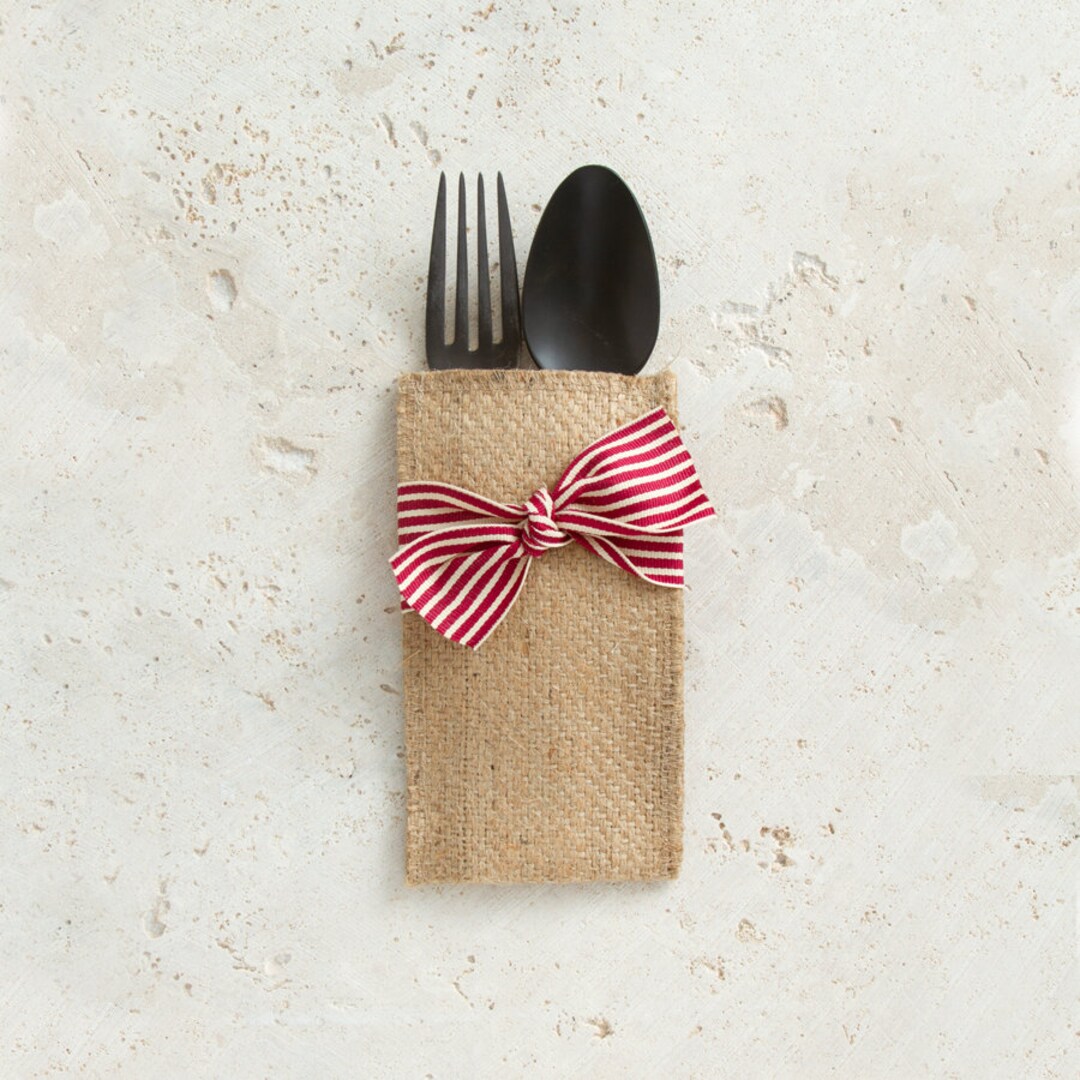 Crimson and Cream Ribbon Print Silverware Pouch | Flatware Pouch ...