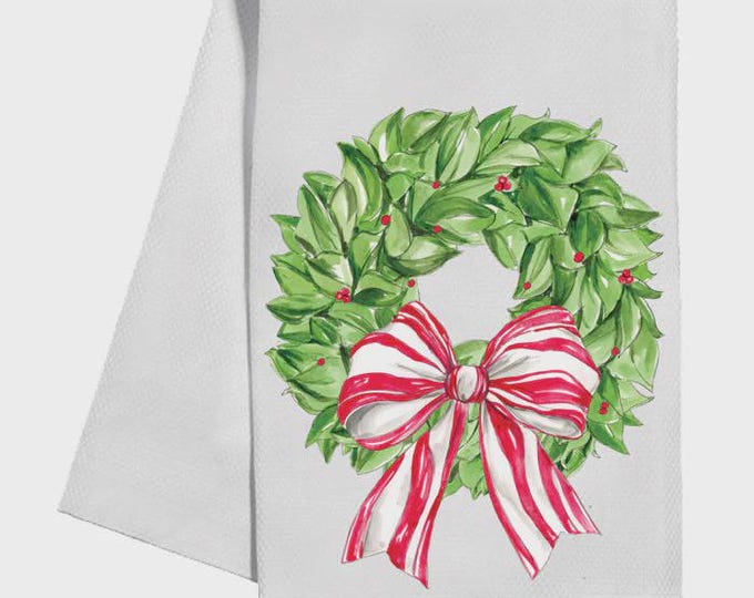 Featured listing image: Christmas Berries Wreath Tea Towel
