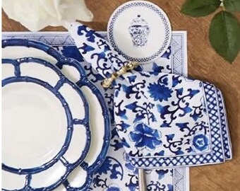S/4 Blue and White Bamboo Dinner Plates