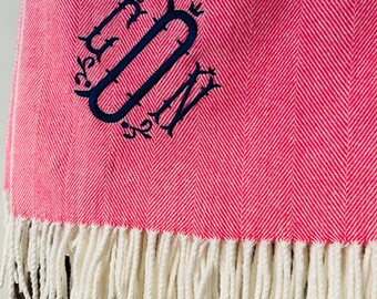 Herringbone Throw with Fringe (50 x 70 inches)| Monogram Throw Blanket | Herringbone Blanket