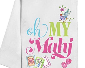 Oh My Mahj Mahjong Tiles Tea Towel