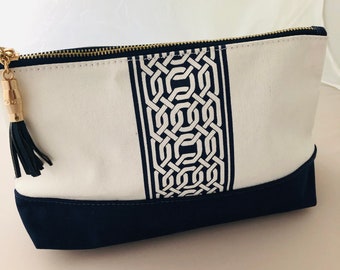 Classic Trellis Navy Cosmetic Tote