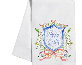 Happy Easter Hand painted Bunnies with Crest Towel