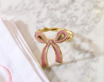 Pink Bow Napkin Ring Set
