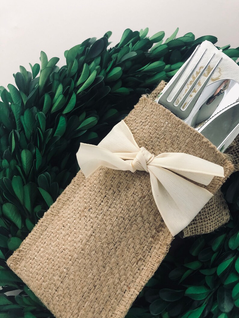 Cream Ribbon Silverware Pouch Flatware Pouch Silverware Etsy