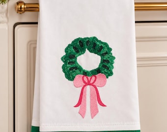 Festive Wreath Embroidered Tea Towel