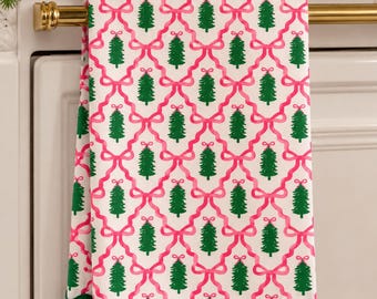 Festive Pink Ribbon Christmas Tea Towel