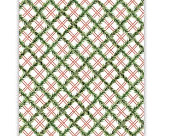 Handpainted Green Garland and Red Trelis Table Runner