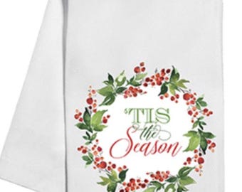Tis the Season Christmas Wreath Tea Towel