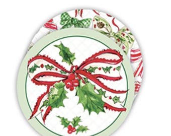 Holiday | Red & Green Christmas Bows Coasters | Set of 20