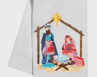 Lauren Dunn Nativity Scene in Manger Tea Towel