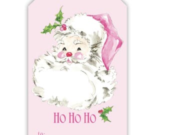 Ho Ho Ho Pink Santa Gift Tag | Set of 10