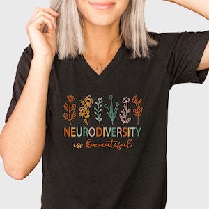 Neurodiversity is Beautiful V-neck T-Shirt Autism Awareness Vneck Shirt Special Education Teacher T-shirt Autsim Apparel Gift for Mom 2033-2