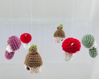 BabyMobile, Blumenfee, Wichtel, Pilze, gehäkelt, handmade, Wald, Junge, Mädchen, Amigurumi, Geschenk, Kinderzimmerdeko, Spielzeug, Kleinkind