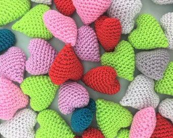 Crochet heart, handmade, crocheted, heart, wool, 3D optics, filled, red, green, blue, pink, pendant, decoration, accessories, amigurumi