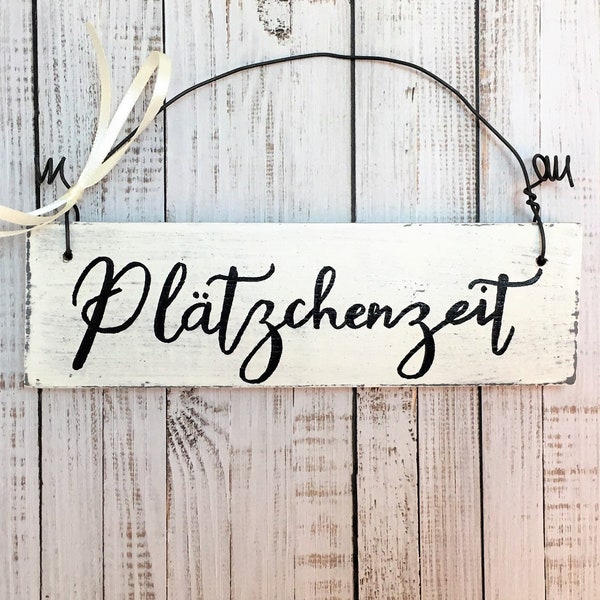 Holzschild, handbemalt "Plätzchenzeit", Türschild, Deko, Weihnachten, Schild, Winter, Holz, Weihnachtsdeko, Küche, Wohnzimmer, Shabby, weiß