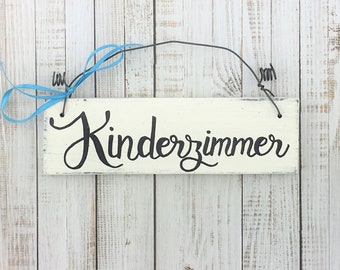 Holzschild Türschild „Kinderzimmer“ Kind Baby Deko Eingang Vintage handgemacht Tür Zuhause Hängedekoration Dekor weiß Geschenk