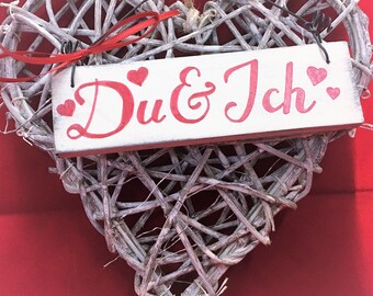 Geschenk Set "Du&Ich" Holzschild Deko Schild Valentinstag Holz Herz romantisch handgemacht Wohndeko Wanddekoration weiß