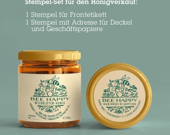 Stempel-Set für den Honig Verkauf | Imker Adress-Stempel + Etikettenstempel