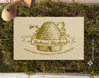 Personalizable beekeeping design with vintage beehive | Stamp | Honey labels | Gift for beekeeper
