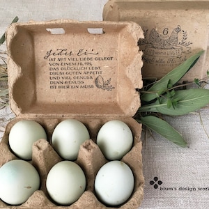 Egg carton stamp | Poem for egg boxes of happy hens