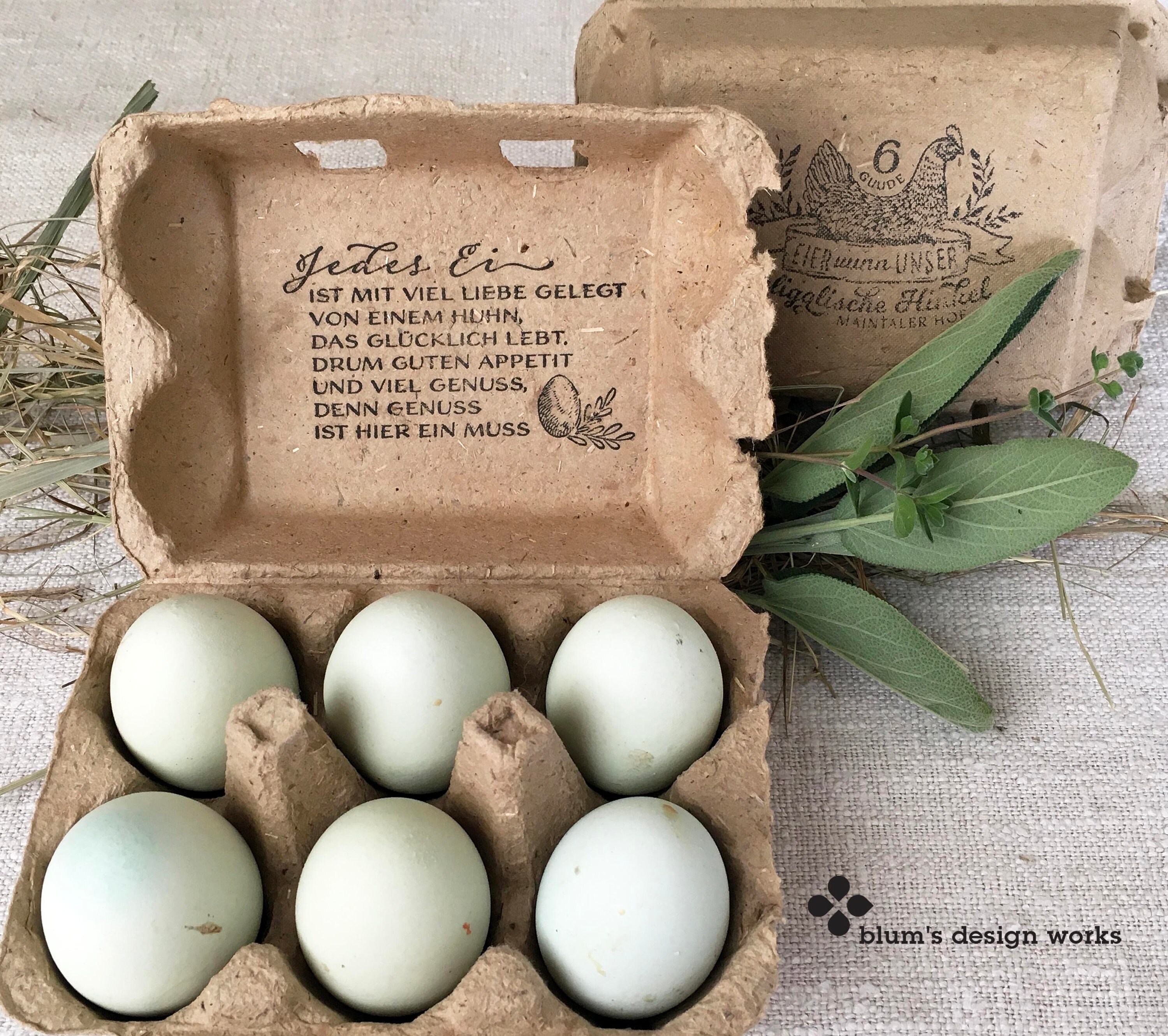 Egg carton stamp | Poem for egg boxes of happy hens