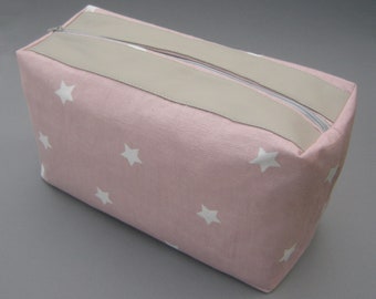 Kulturtasche Dusty Rose altrosa mit Leder     | KT008
