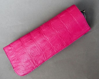 Brillenetui Leder pink mit Filz Sonderpreis