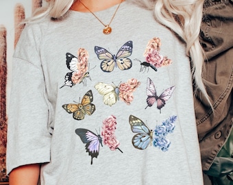 Butterfly Shirt Butterfly Wings Flower Tshirt Spring Shirt for Spring Butterfly with flowers Graphic Watercolor Butterflies Flower Shirt
