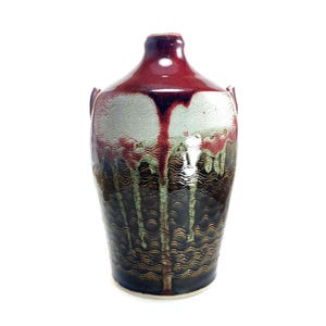 Ceramic Bottle Vase - Large Ceramic Vase - Copper Red and Temmoku Vase - Home Décor - Flower Vase - Table Vase - Modern Ceramic Decor
