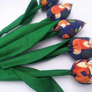 Fabric Tulip Set: Woodland Fox Stuffed Flowers, Rustic Decor
