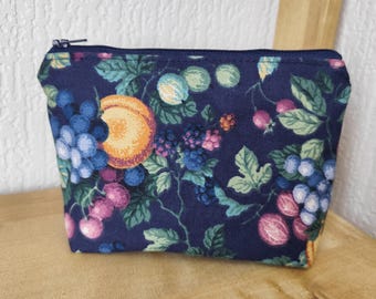 Fruit Print Makeup Bag: Cotton Lined Toiletry Bag, Colourful Cotton Cosmetic Pouch / Travel Toiletry Bag / Christmas gift for her