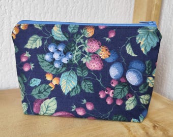 Fruit Print Makeup Bag – Colourful Cotton Cosmetic Pouch / Travel Toiletry Bag / Christmas Gift for Her