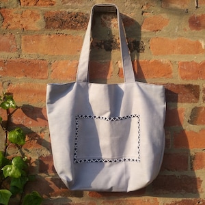 Large canvas tote bag with pocket and cute colorful lining,  boho hippie shoulder roomy bag, minimalist handbag, indie teacher gift